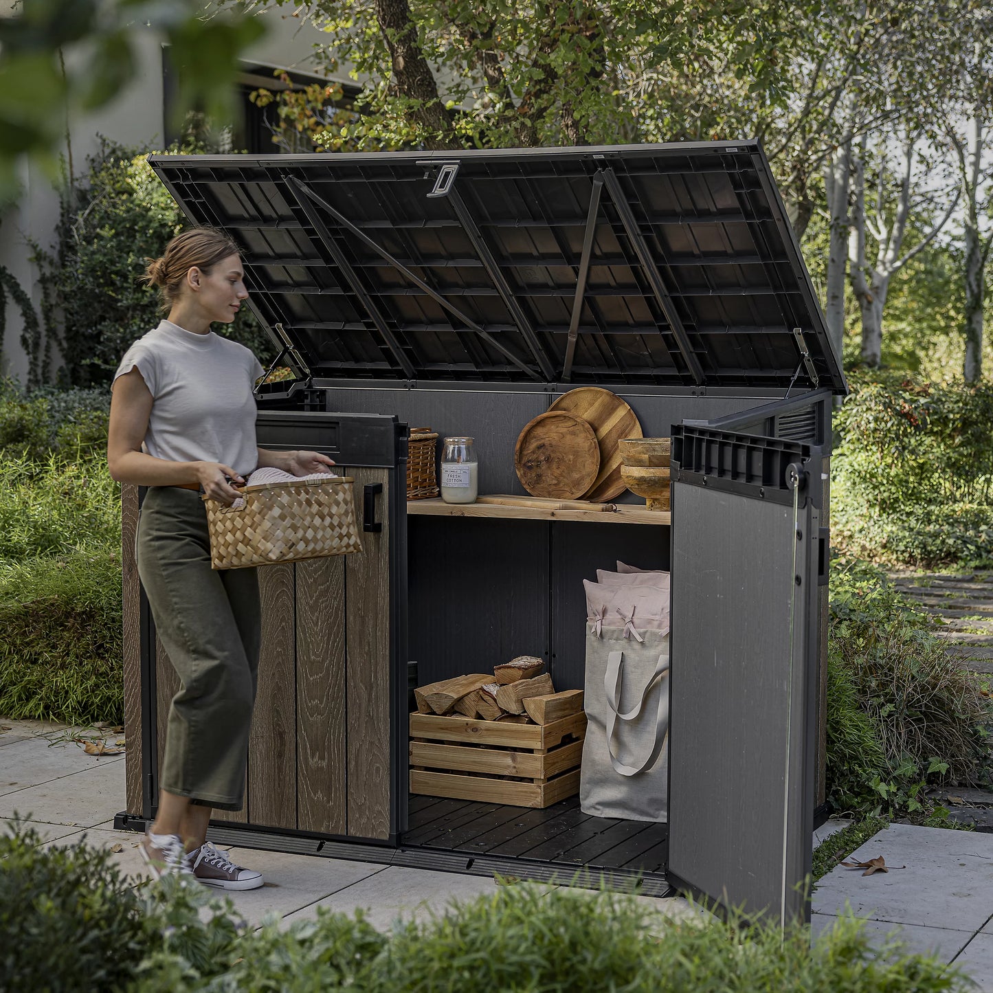 Keter Signature Decocoat Walnut 2020L Pent Garden storage 6×3 ft 1325mm 1905mm