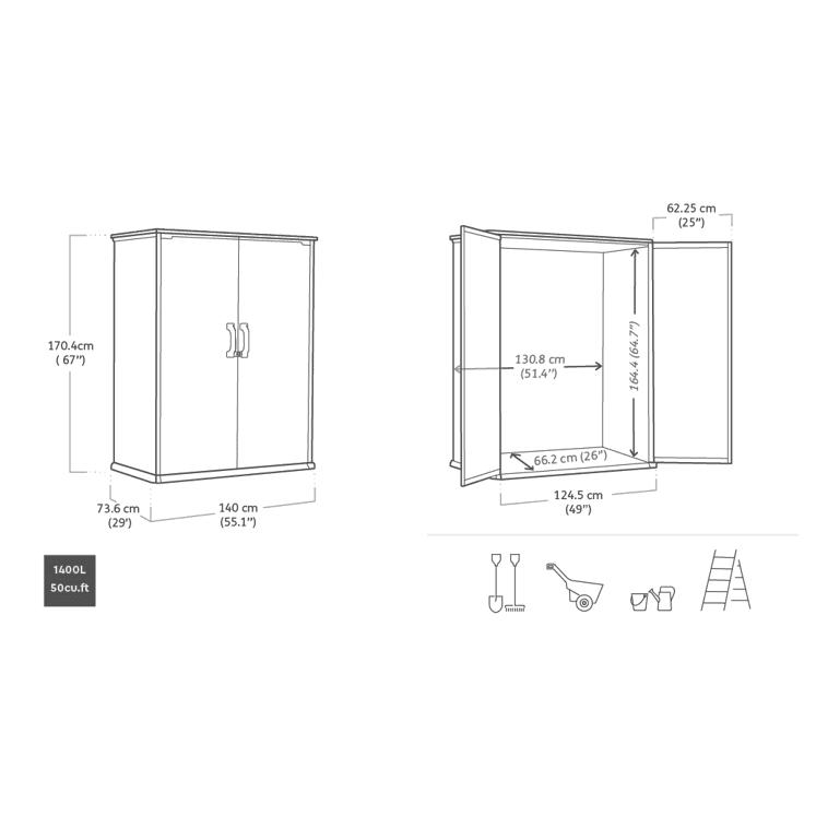Keter Premier tall Grey 1400L Garden storage 4×2 ft 1704mm 1400mm