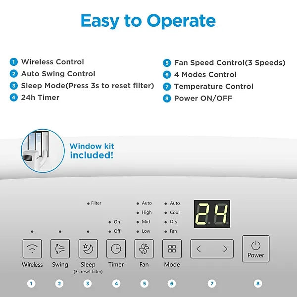 Midea Smart 12000 BTU Portable Air Conditioner – App & Smart Home Compatible, Timer, Window Kit Included