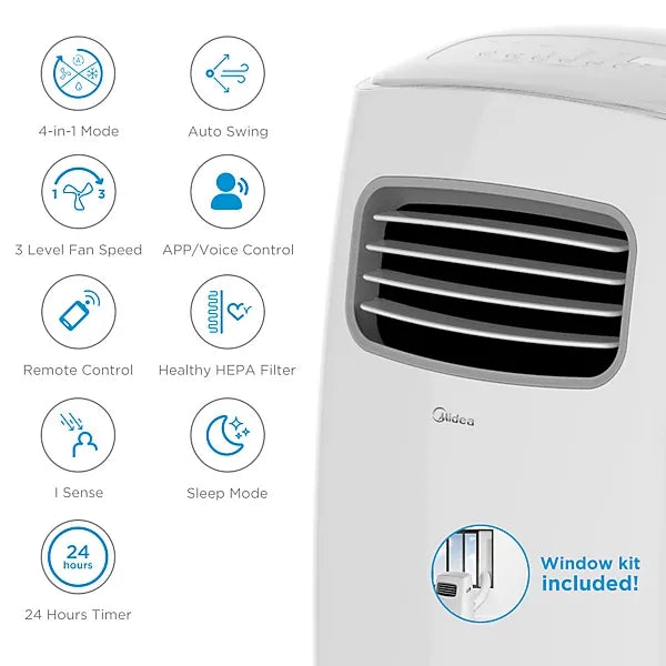 Midea Smart 12000 BTU Portable Air Conditioner – App & Smart Home Compatible, Timer, Window Kit Included